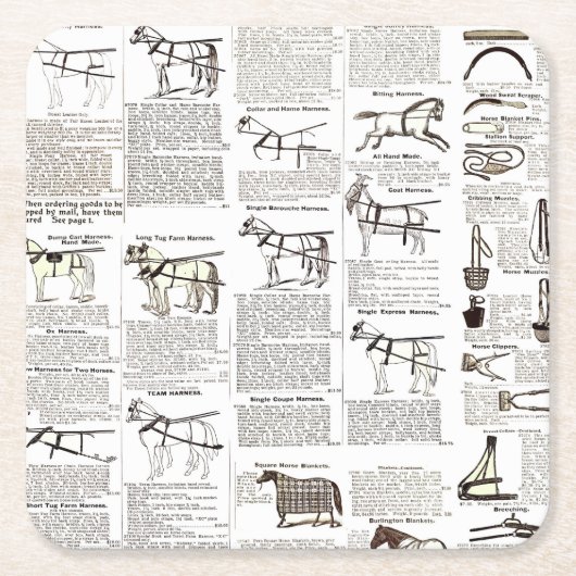 馬アンティーク広告新聞美術 スクエアペーパーコースター (正面)