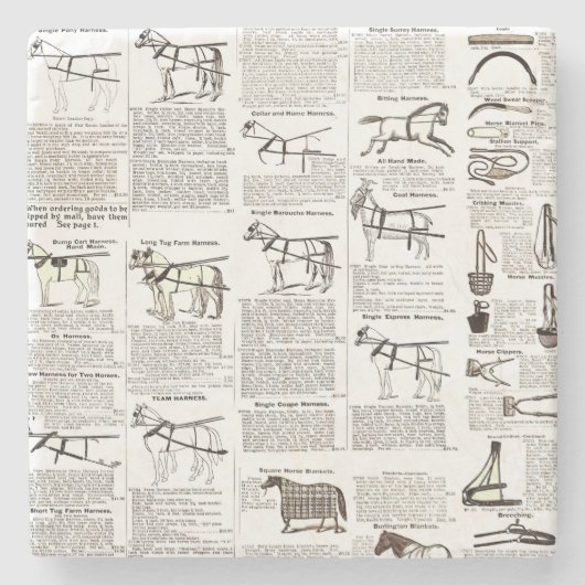 馬アンティーク広告新聞美術 ストーンコースター (正面)