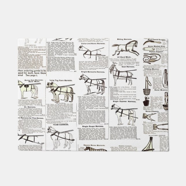 馬アンティーク広告新聞美術 ドアマット (正面)