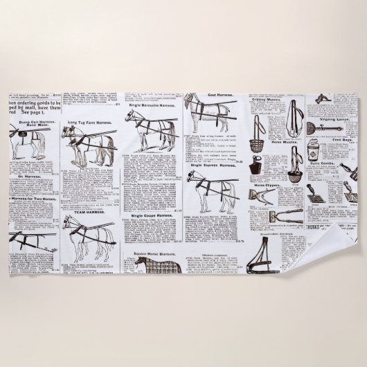 馬アンティーク広告新聞美術 ビーチタオル (正面)