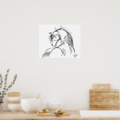 馬アート頭スケッチ ポスター (キッチン)