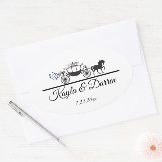 馬エレガントと乳母車結婚の 楕円形シール (封筒)