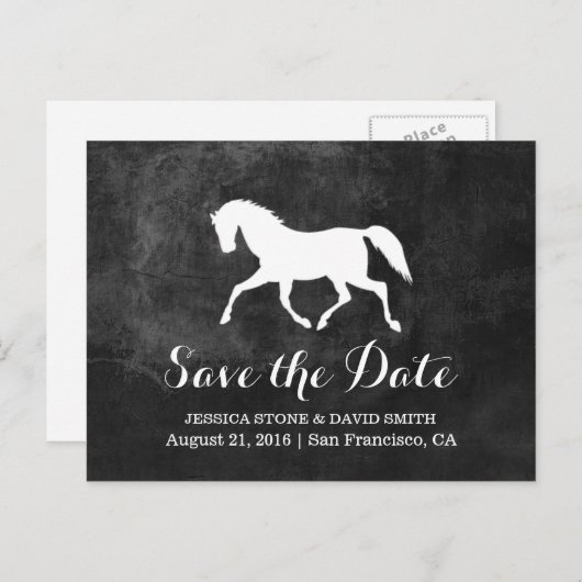 馬エレガントの結婚式の日付を保存 案内ポストカード (正面/裏面)
