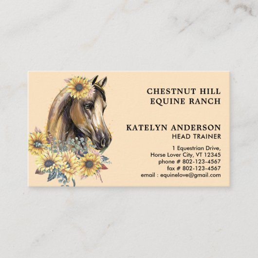 馬エレガントひまわりフローラパーソナライズされたウマ科の 名刺 (正面)