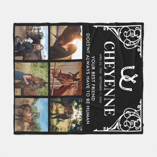 馬エレガント記念写真コラージュ フリースブランケット (正面(横))