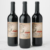 馬エレガント赤と金ゴールドパーチメント紙 ワインラベル (ボトル)