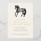 馬エレガント馬乗馬大人誕生日 箔招待状 (正面)