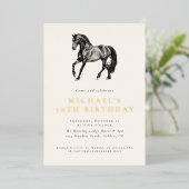 馬エレガント馬乗馬大人誕生日 箔招待状 (立ち正面)
