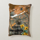 馬カウボーイブーツワゴンホイールヒマワリ西 アクセントクッション (裏面(縦))