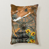 馬カウボーイブーツワゴンホイールヒマワリ西 アクセントクッション (正面(垂直))