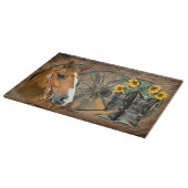 馬カウボーイブーツワゴンホイールヒマワリ西 カッティングボード (角)