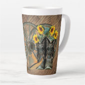 馬カウボーイブーツワゴンホイールヒマワリ西 カフェラテマグ (右アングル)