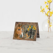 馬カウボーイブーツワゴンホイールヒマワリ西 カード (黄色い花)