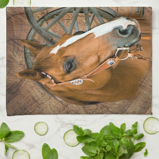 馬カウボーイブーツワゴンホイールヒマワリ西 キッチンタオル (折り畳み)