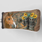 馬カウボーイブーツワゴンホイールヒマワリ西 ゴルフヘッドカバー (正面)