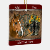 馬カウボーイブーツワゴンホイールヒマワリ西 セラミックオーナメント (右)