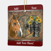 馬カウボーイブーツワゴンホイールヒマワリ西 セラミックオーナメント (左)