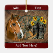 馬カウボーイブーツワゴンホイールヒマワリ西 セラミックオーナメント (裏面)