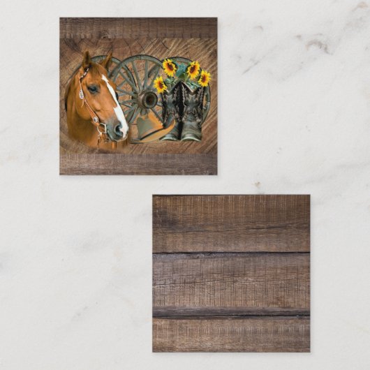 馬カウボーイブーツワゴンホイールヒマワリ西 ノートカード (正面/裏面)