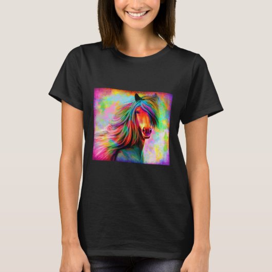 馬カラフル乗馬馬好きフロー Tシャツ (正面)