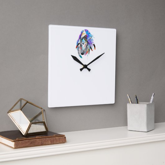 馬カラフル壁時計 スクエア壁時計 (オフィス)