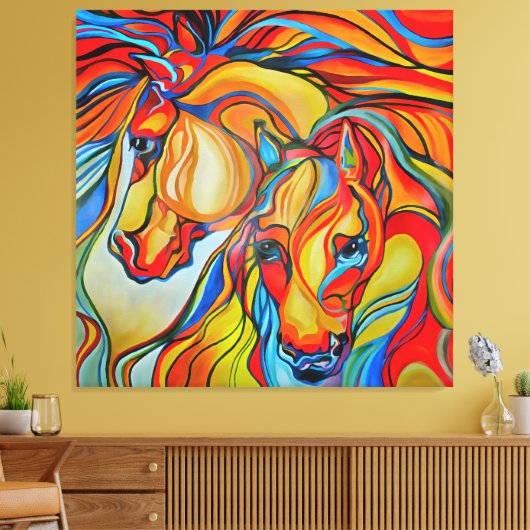 馬カラフル抽象芸術芸術 キャンバスプリント (インサイチュ (リビング))