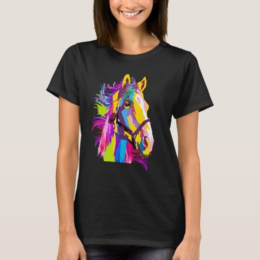 馬カラフル頭ポップ・アートのスタイル Tシャツ (正面)