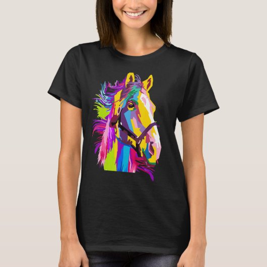 馬カラフル頭ポップ・アートのスタイル Tシャツ (正面)