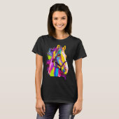 馬カラフル頭ポップ・アートのスタイル Tシャツ (正面フル)