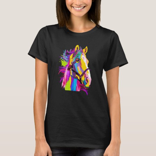 馬カラフル頭ポップ・アートのスタイル Tシャツ (正面)