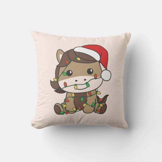 馬クリスマスウィンターアニマルズホリデーウマ クッション (正面)