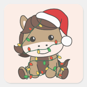 馬クリスマスウィンターアニマルズホリデーウマ スクエアシール