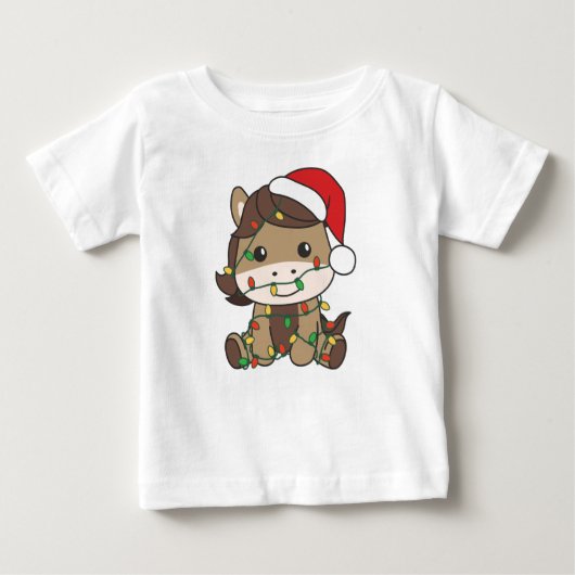 馬クリスマスウィンターアニマルズホリデーウマ ベビーTシャツ (正面)