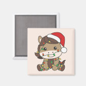 馬クリスマスウィンターアニマルズホリデーウマ マグネット (正面/裏面)