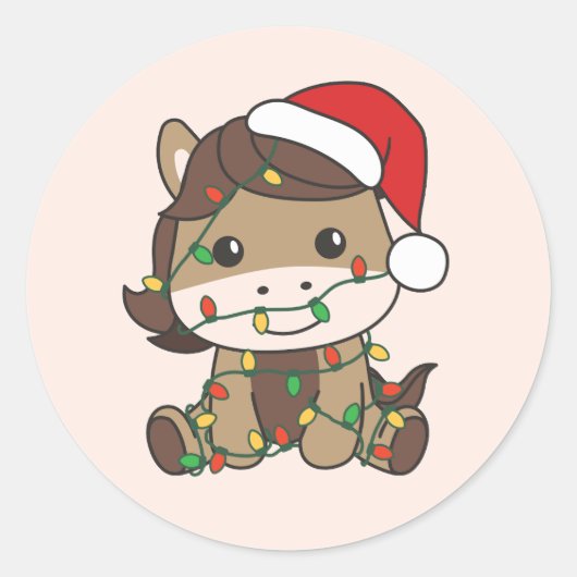 馬クリスマスウィンターアニマルズホリデーウマ ラウンドシール (正面)