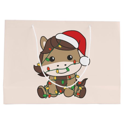 馬クリスマスウィンターアニマルズホリデーウマ ラージペーパーバッグ (裏面)