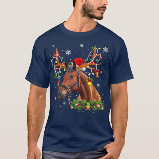 馬クリスマスライトホースクリスマス Tシャツ (正面)