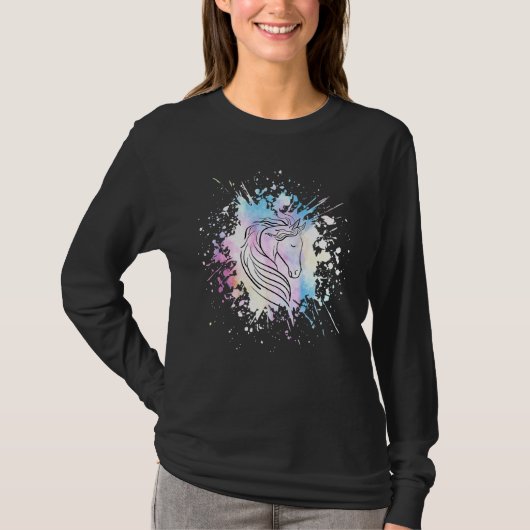 馬グラフィック乗馬カラフル馬 Tシャツ (正面)
