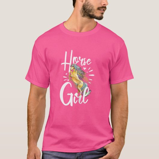 馬グラフィック女性の女の子乗馬 Tシャツ (正面)