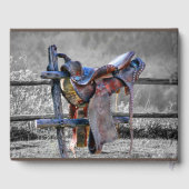 馬サドルの上にコーラルフェンスウェスタン ゲストブック (裏面)