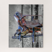 馬サドルの上にコーラルフェンスウェスタン ジグソーパズル (縦)