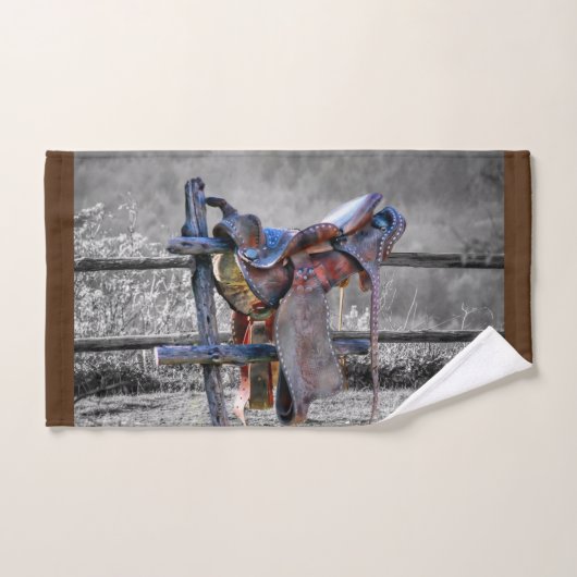馬サドルの上にコーラルフェンスウェスタン ハンドタオル (ハンドタオル)