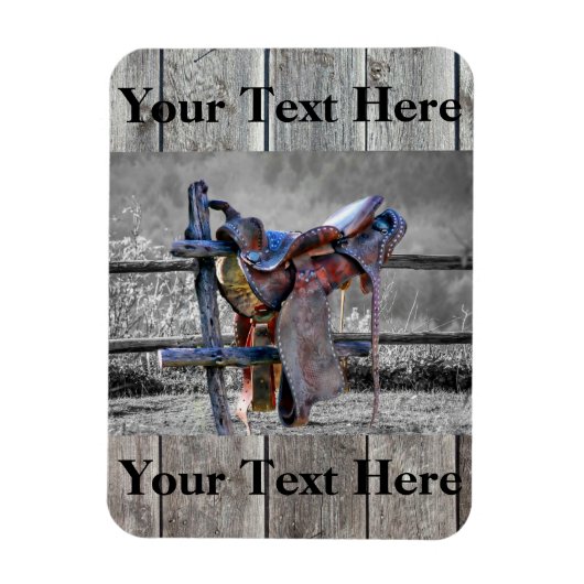 馬サドルの上にコーラルフェンスウェスタン マグネット (縦)