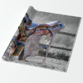 馬サドルの上にコーラルフェンスウェスタン ラッピングペーパー (アンロールド)