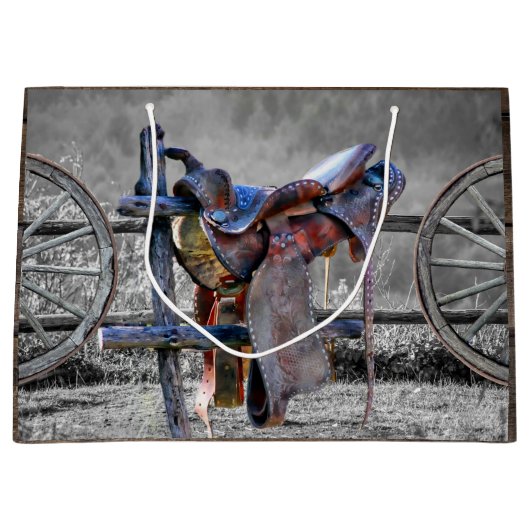 馬サドルコーラルフェンス西ワゴンホイール ラージペーパーバッグ (正面)