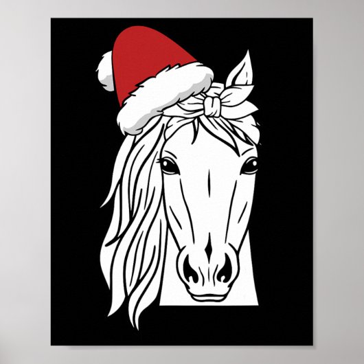 馬サンタハットクリスマスパジャマ乗馬 ポスター (正面)