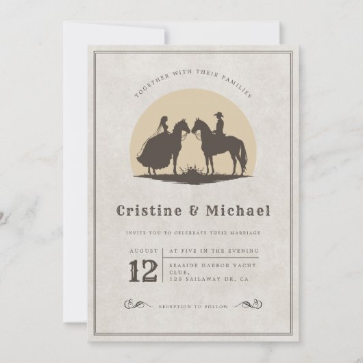 馬シルエットカウボーイ結婚ズ 招待状 (正面)