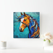 馬ステンドグラス スクエア壁時計 (ホーム)