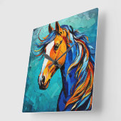 馬ステンドグラス スクエア壁時計 (傾斜)