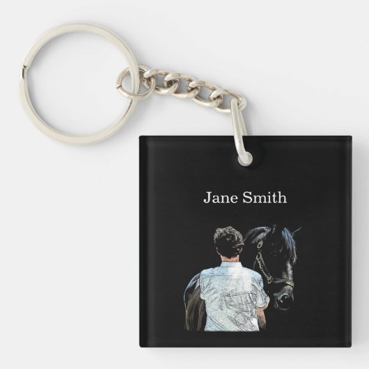 馬ダークアクリルキーチェーンを持つ男性 キーホルダー (正面)